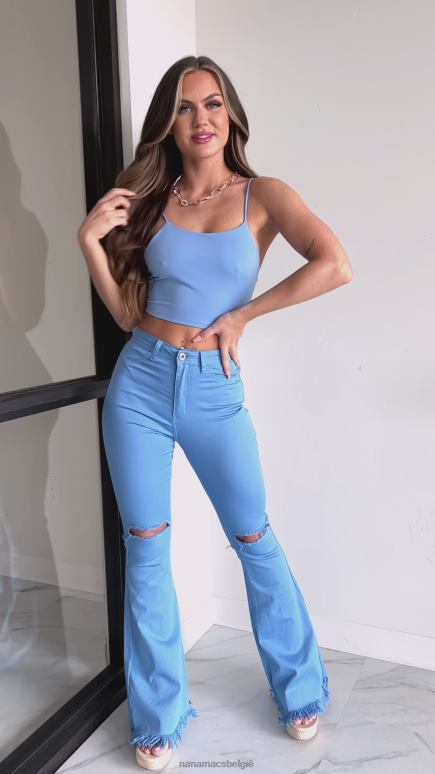 blauw gedurfde moves hoogbouw distressed flare jeans NanaMacs HPTT3059
