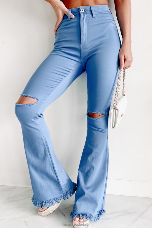 blauw gedurfde moves hoogbouw distressed flare jeans NanaMacs HPTT3059