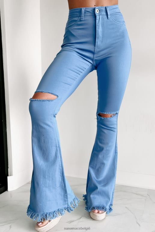 blauw gedurfde moves hoogbouw distressed flare jeans NanaMacs HPTT3059