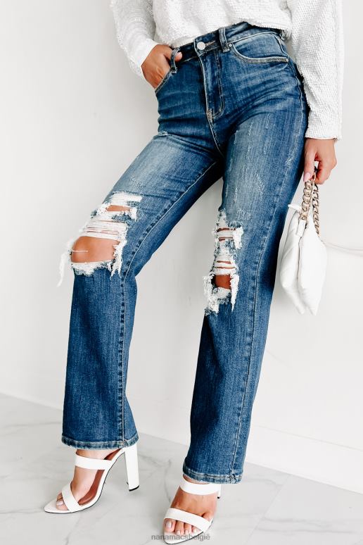 donker alvarado distressed jeans met hoge taille en rechte pijpen NanaMacs HPTT3426
