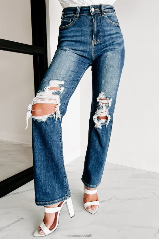 donker alvarado distressed jeans met hoge taille en rechte pijpen NanaMacs HPTT3426