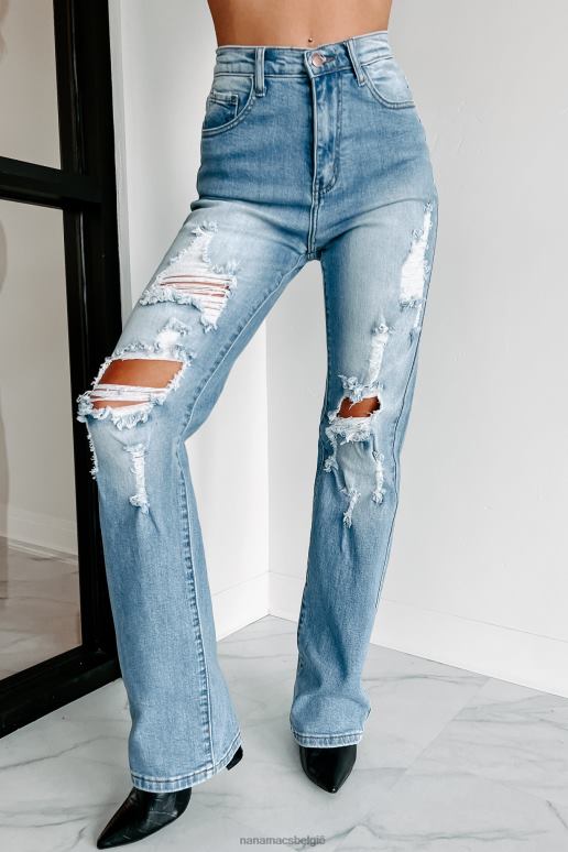 gemiddeld/licht gwyneth distressed jeans met hoge taille en wijde pijpen NanaMacs HPTT3449