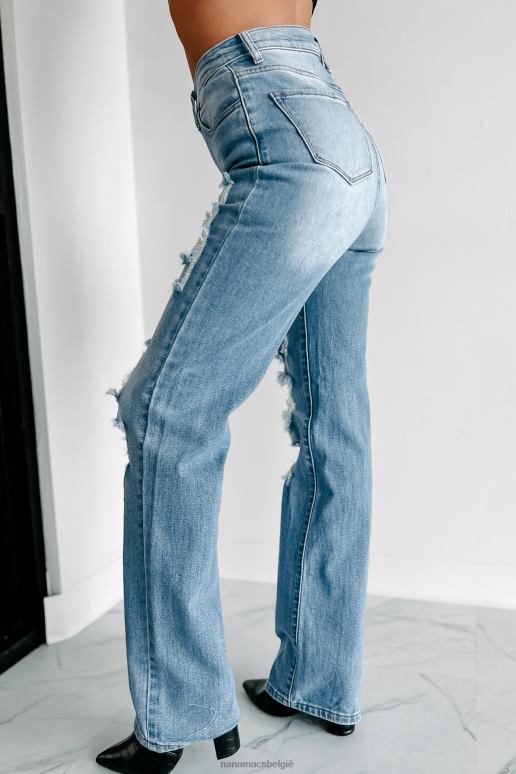 gemiddeld/licht gwyneth distressed jeans met hoge taille en wijde pijpen NanaMacs HPTT3449