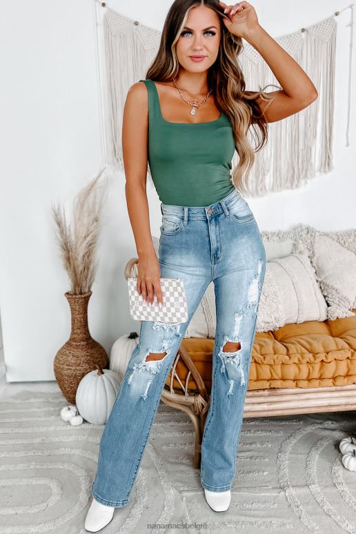 gemiddeld/licht gwyneth distressed jeans met hoge taille en wijde pijpen NanaMacs HPTT3449