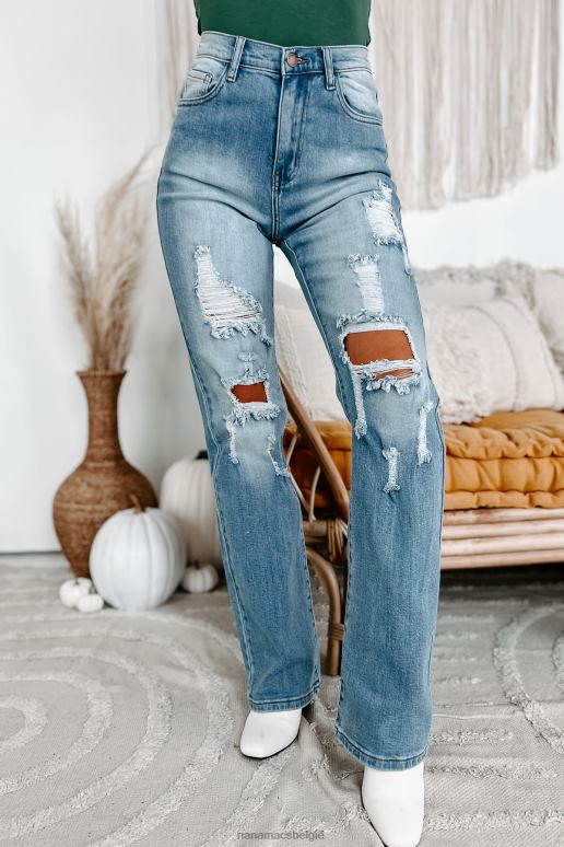 gemiddeld/licht gwyneth distressed jeans met hoge taille en wijde pijpen NanaMacs HPTT3449