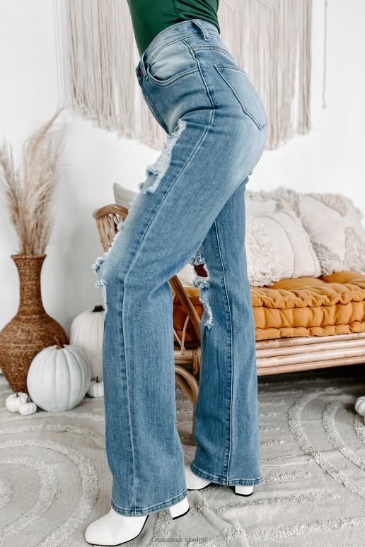 gemiddeld/licht gwyneth distressed jeans met hoge taille en wijde pijpen NanaMacs HPTT3449