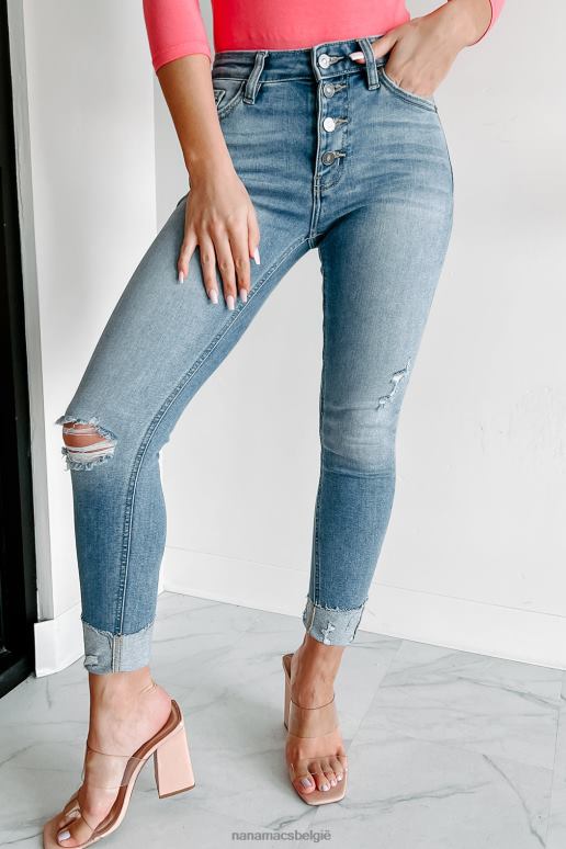 gemiddeld licht tot nader order halfhoge kancan-jeans met knopen NanaMacs HPTT3432