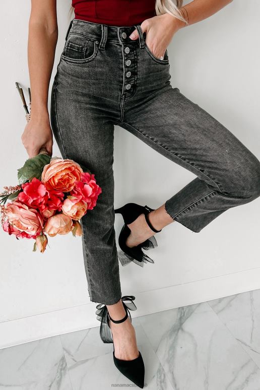 grijs grijs gebied eunina crop jeans met hoge taille, knoopgulp en rechte pijpen NanaMacs HPTT3420