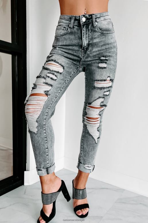 grijs high-rise distressed skinny jeans met hogere taille NanaMacs HPTT3469