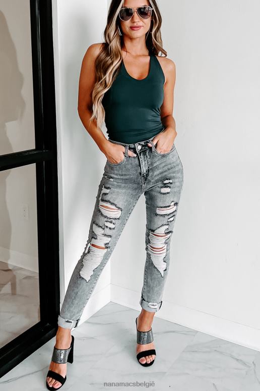 grijs high-rise distressed skinny jeans met hogere taille NanaMacs HPTT3469