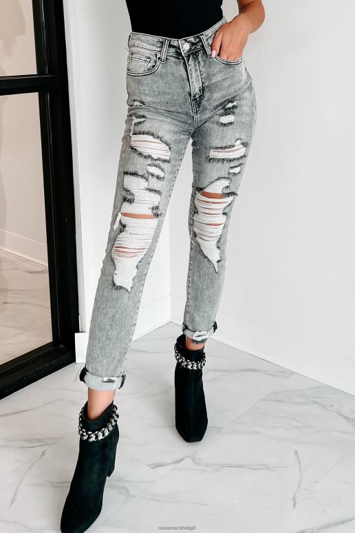 grijs high-rise distressed skinny jeans met hogere taille NanaMacs HPTT3469