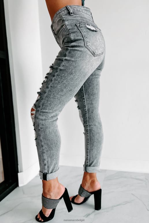 grijs high-rise distressed skinny jeans met hogere taille NanaMacs HPTT3469
