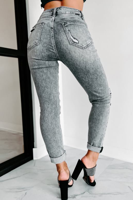 grijs high-rise distressed skinny jeans met hogere taille NanaMacs HPTT3469
