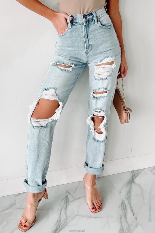 licht Jaren 90 baby-jeans met hoge taille, verweerde kancan, rechte pijpen NanaMacs HPTT3466