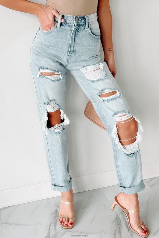 licht Jaren 90 baby-jeans met hoge taille, verweerde kancan, rechte pijpen NanaMacs HPTT3466