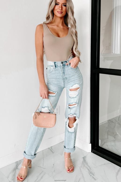 licht Jaren 90 baby-jeans met hoge taille, verweerde kancan, rechte pijpen NanaMacs HPTT3466