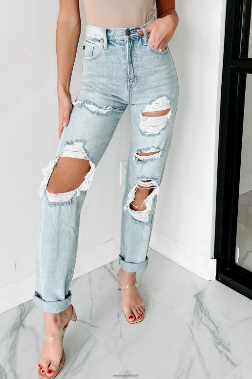 licht Jaren 90 baby-jeans met hoge taille, verweerde kancan, rechte pijpen NanaMacs HPTT3466