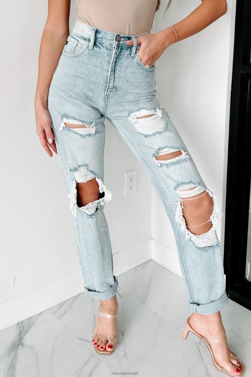 licht Jaren 90 baby-jeans met hoge taille, verweerde kancan, rechte pijpen NanaMacs HPTT3466