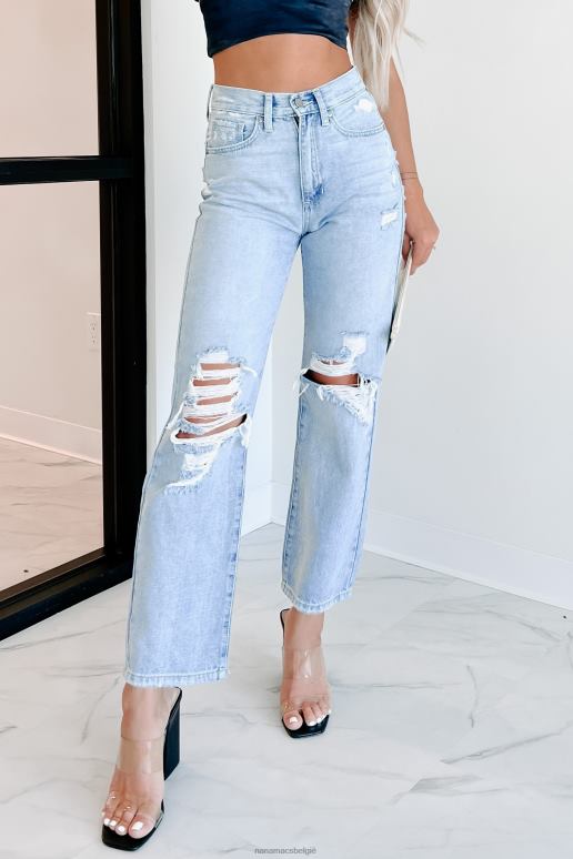 licht denim Timothy verontruste dad jeans met hoge taille NanaMacs HPTT3474