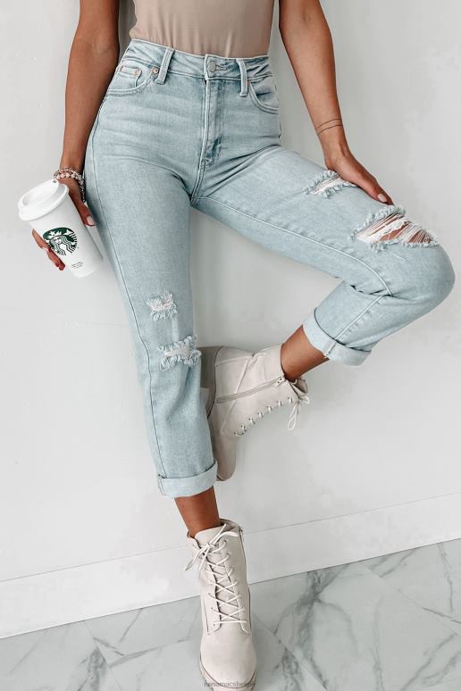 licht denim kristen getailleerde cropped jeans met hoge taille NanaMacs HPTT3456