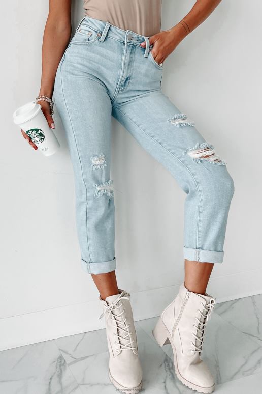 licht denim kristen getailleerde cropped jeans met hoge taille NanaMacs HPTT3456