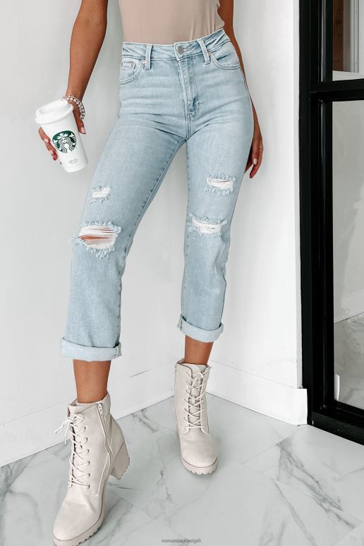 licht denim kristen getailleerde cropped jeans met hoge taille NanaMacs HPTT3456