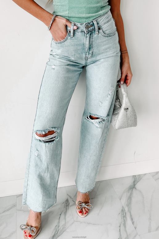 licht denim onderschatte jeans met hoge taille en rechte pijpen NanaMacs HPTT3457