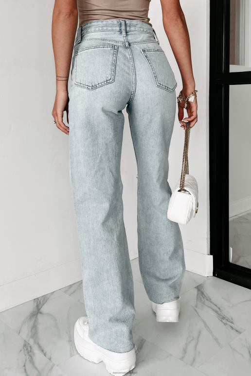 licht denim onderschatte jeans met hoge taille en rechte pijpen NanaMacs HPTT3457