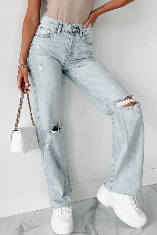 licht denim onderschatte jeans met hoge taille en rechte pijpen NanaMacs HPTT3457