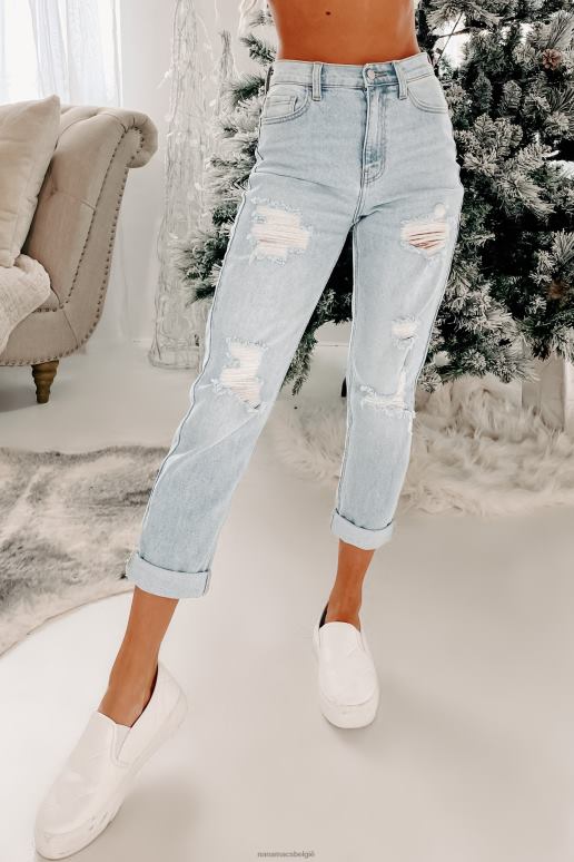 licht denim road trip wonders distressed jeans met hoge taille NanaMacs HPTT3480