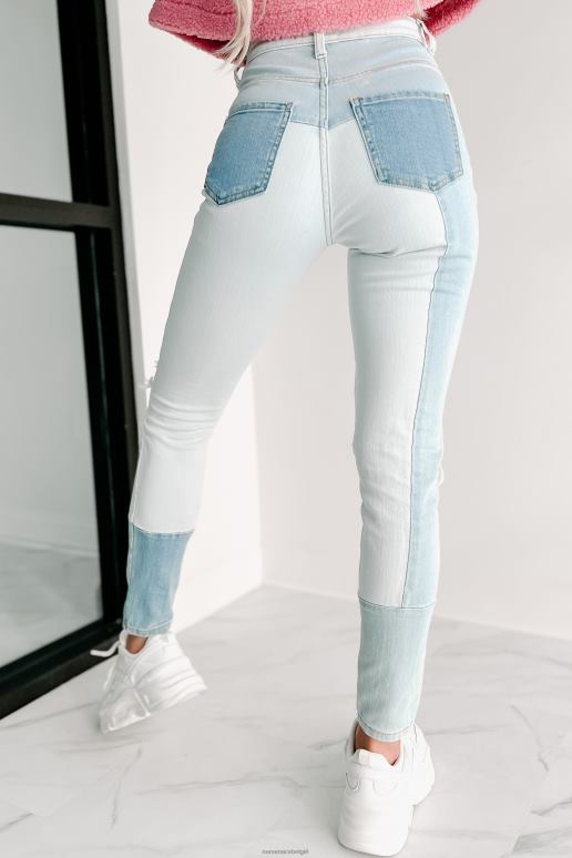 licht slice dice distressed patchworkjeans met hoge taille NanaMacs HPTT3503