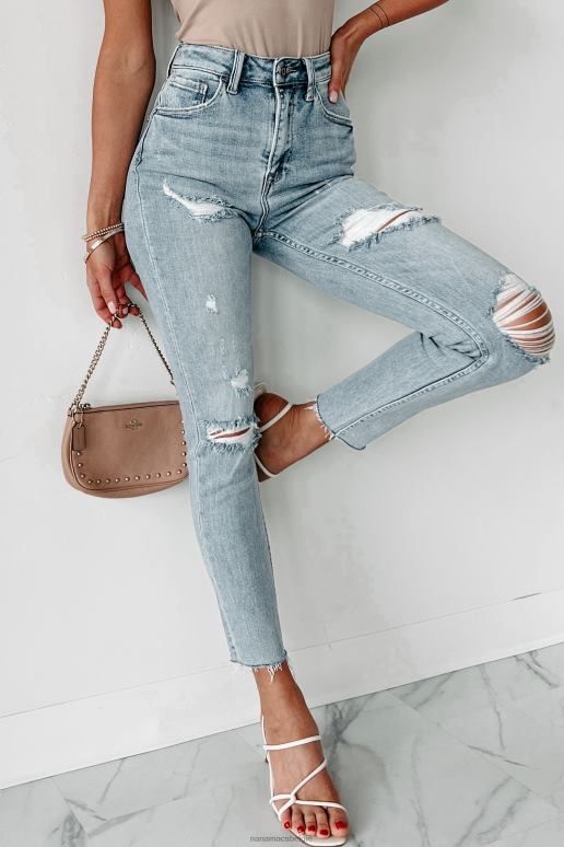 licht tisha skinny jeans met hoge taille, distressed relaxte pasvorm NanaMacs HPTT3428