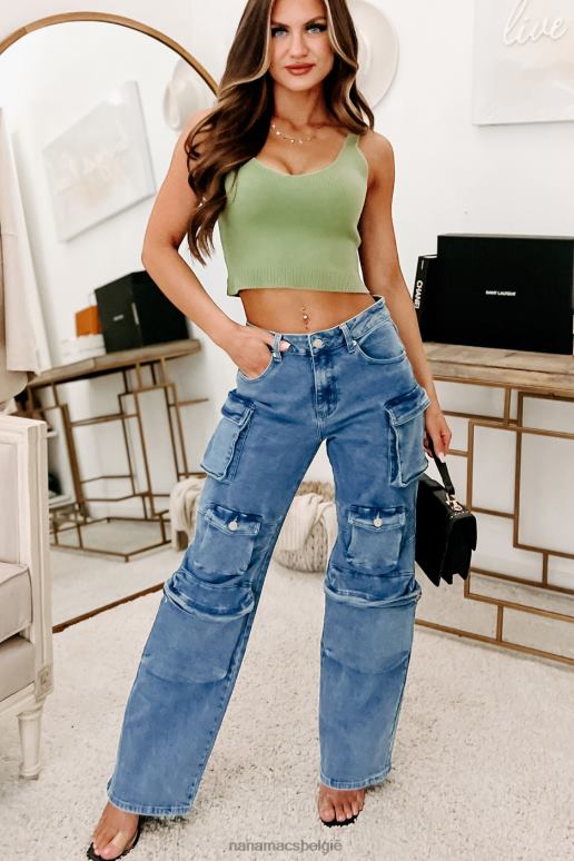 medium blauwe wassing reality check cargojeans met rechte pijpen NanaMacs HPTT3140