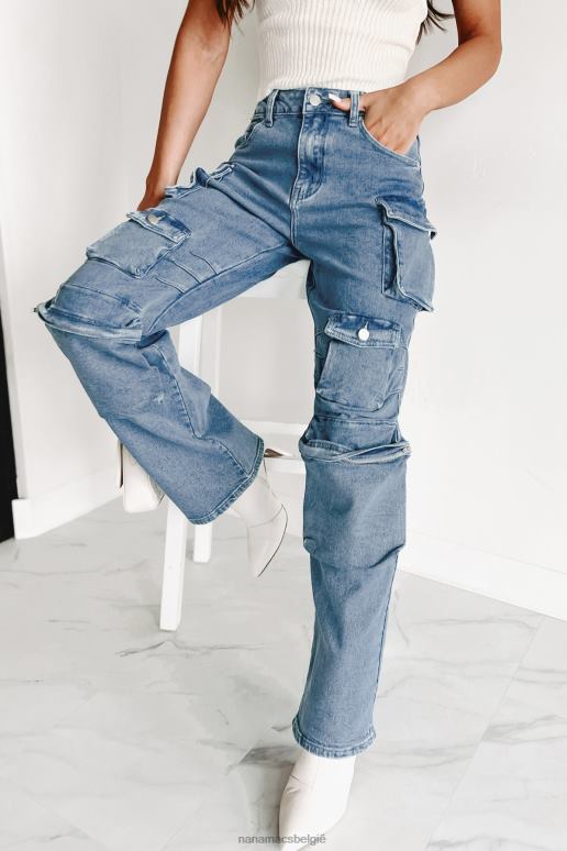 medium blauwe wassing reality check cargojeans met rechte pijpen NanaMacs HPTT3140