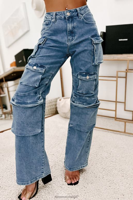 medium blauwe wassing reality check cargojeans met rechte pijpen NanaMacs HPTT3140