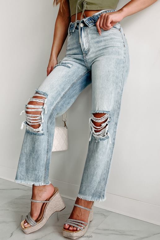 medium-licht op de lowdown flip waist distressed straight leg jeans NanaMacs HPTT3394