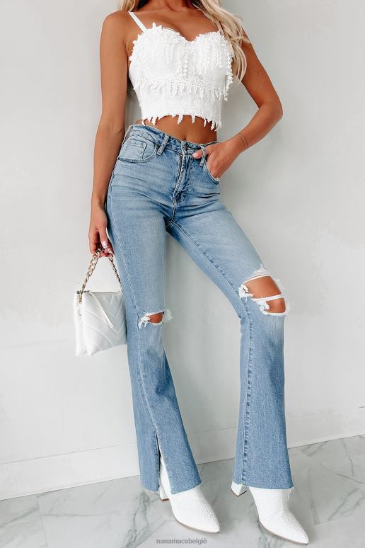 medium spijkerstof ophelia high rise distressed kick flare jeans NanaMacs HPTT3376