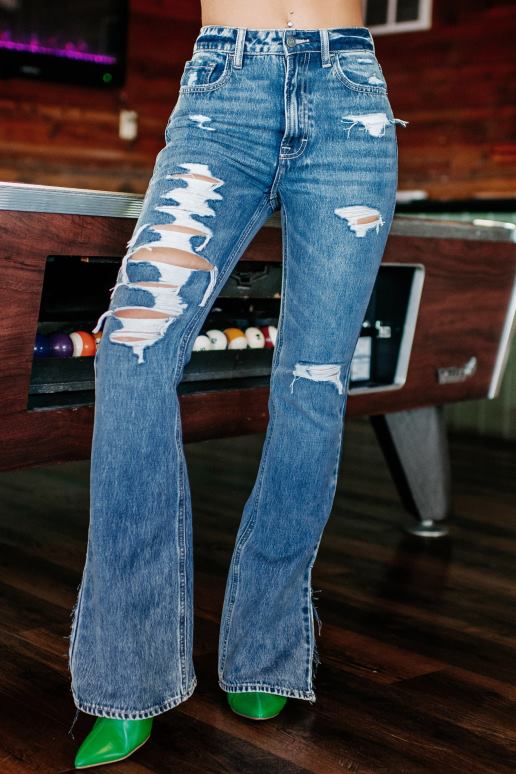 medium stijl bandit hoge taille distressed flare jeans NanaMacs HPTT3405