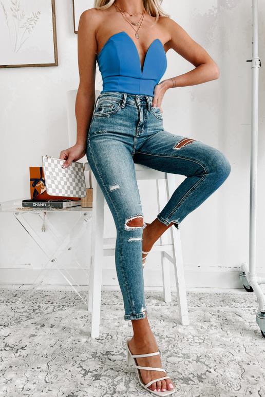 middeldonker denim carson skinny jeans met hoge taille en versleten vliegende aap NanaMacs HPTT3386