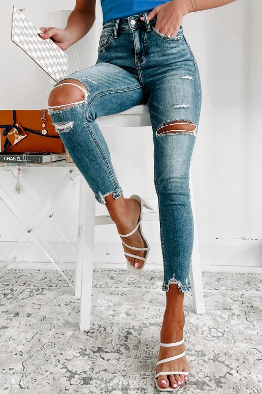 middeldonker denim carson skinny jeans met hoge taille en versleten vliegende aap NanaMacs HPTT3386