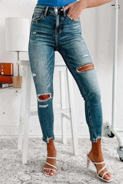middeldonker denim carson skinny jeans met hoge taille en versleten vliegende aap NanaMacs HPTT3386