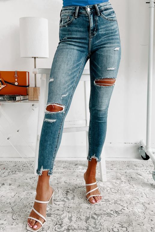 middeldonker denim carson skinny jeans met hoge taille en versleten vliegende aap NanaMacs HPTT3386