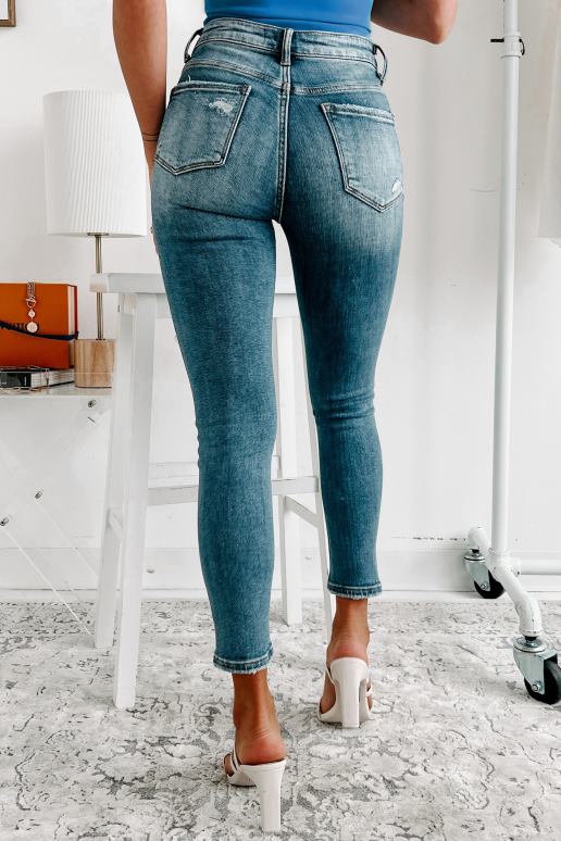 middeldonker denim carson skinny jeans met hoge taille en versleten vliegende aap NanaMacs HPTT3386