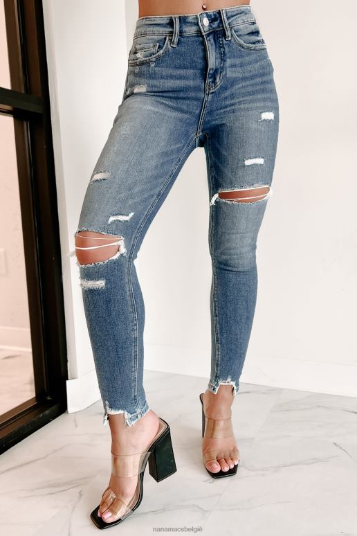 middeldonker denim carson skinny jeans met hoge taille en versleten vliegende aap NanaMacs HPTT3386