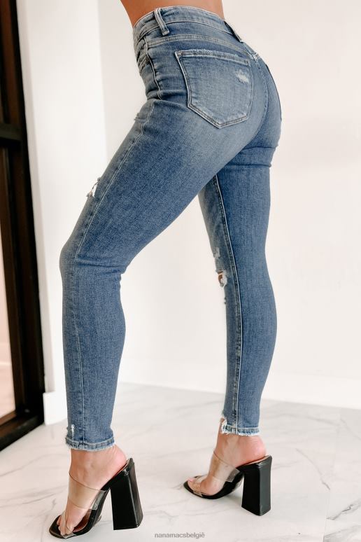 middeldonker denim carson skinny jeans met hoge taille en versleten vliegende aap NanaMacs HPTT3386