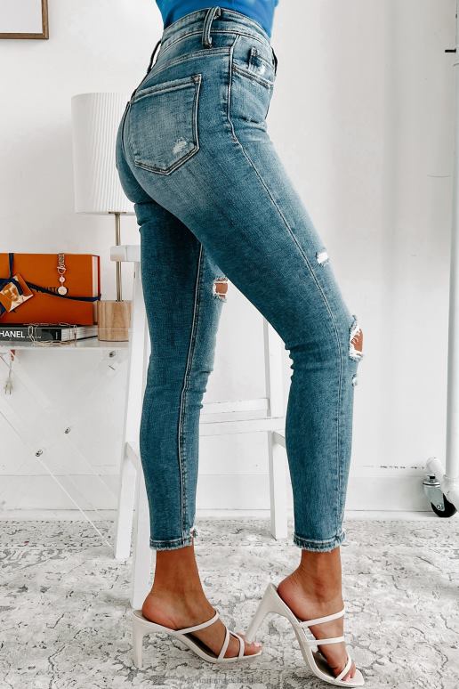 middeldonker denim carson skinny jeans met hoge taille en versleten vliegende aap NanaMacs HPTT3386
