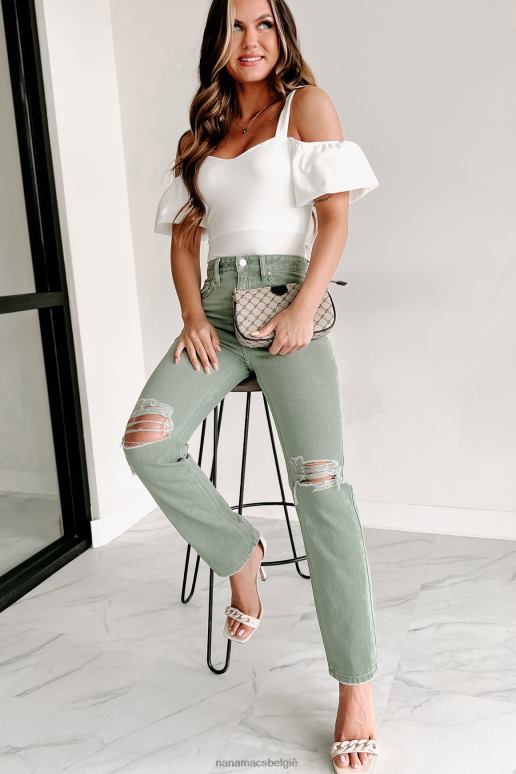 olijf penelope kancan jeans met hoge taille en rechte pijpen NanaMacs HPTT3387