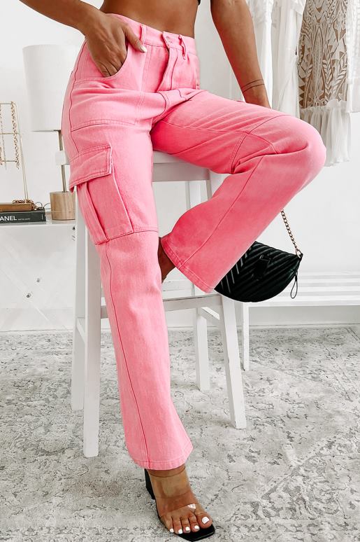 roze eenvoudige waarheden cargojeans met hoge taille NanaMacs HPTT3130
