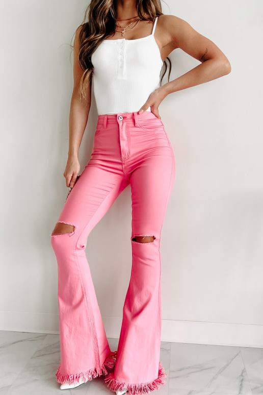 roze gedurfde moves hoogbouw distressed flare jeans NanaMacs HPTT3057