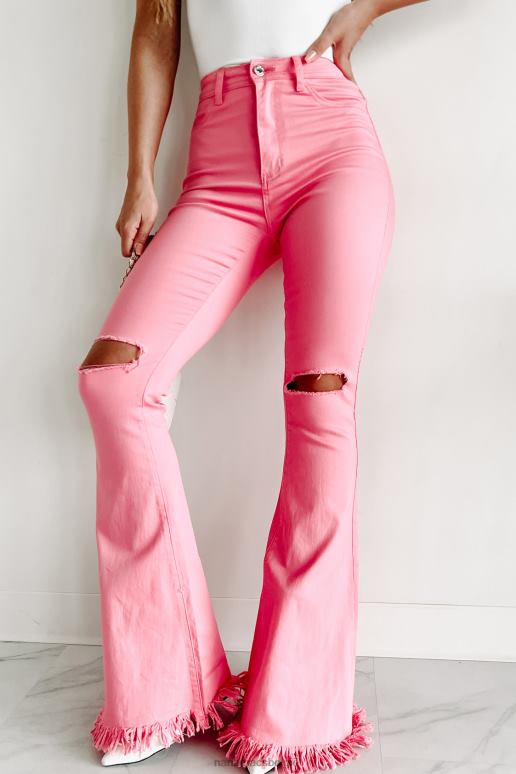 roze gedurfde moves hoogbouw distressed flare jeans NanaMacs HPTT3057